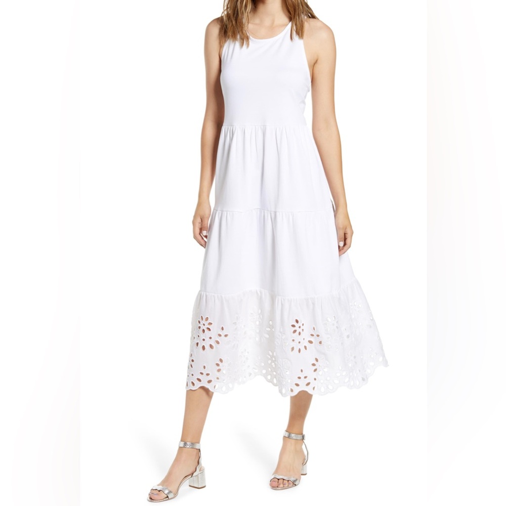 J. Crew Eyelet Trim Tiered Knit Maxi Dress